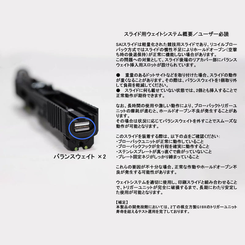 【SAIスタイル】模立方 G19/G19X対応 強化3Dプリントスライドキット|反動ブローバック&排莢式対応 トイガン用カスタムパーツ