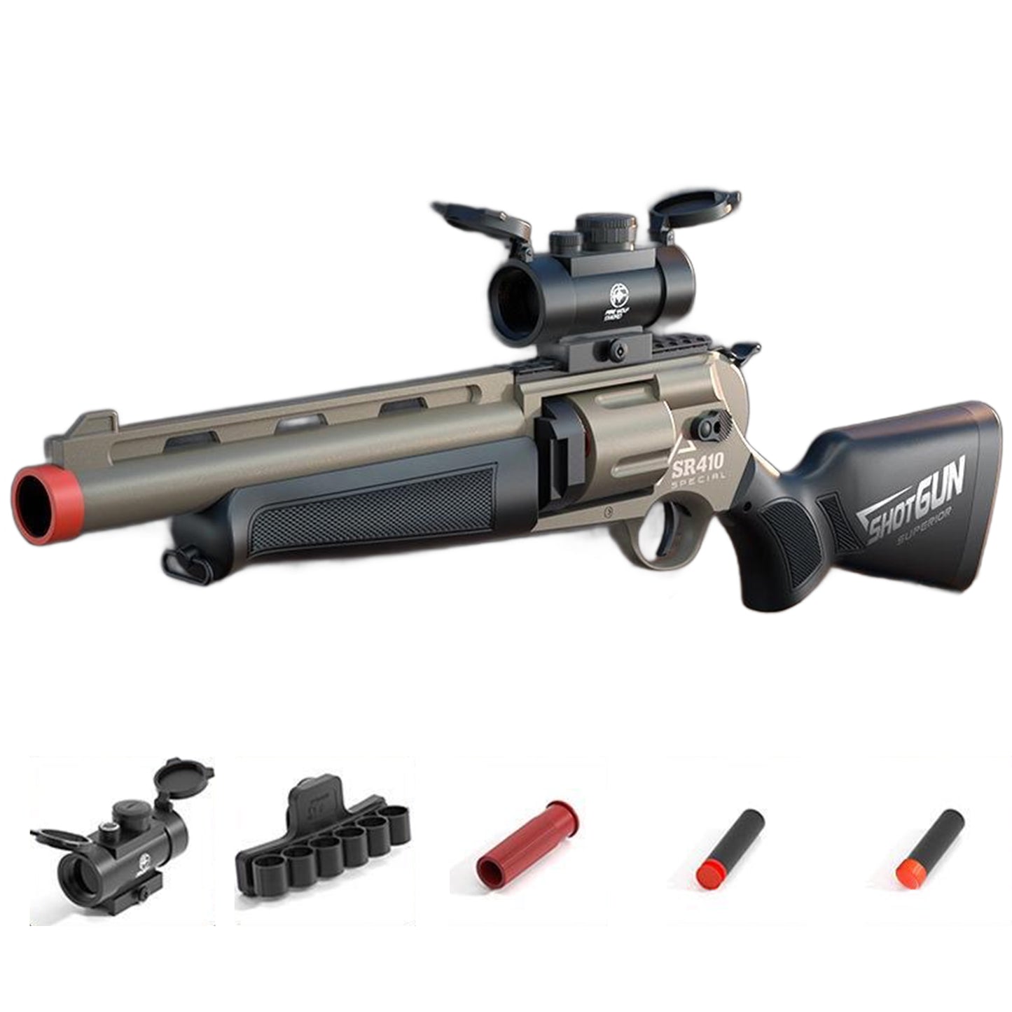 SR410 モデルガン リボルバー ショットガン おもちゃ 排莢式 スポンジ銃 スポンジ弾 玩具 トイガン おもちゃの銃 スポンジガン 8歳以上向け