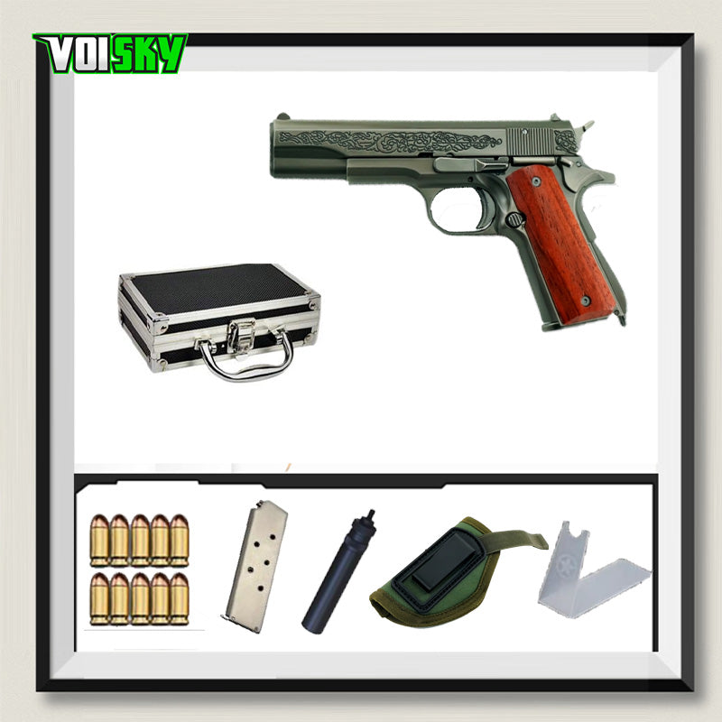 M1911 1/2.05 彫刻印刷精巧 フルメタル モデル排莢式非発火 合金 メタルスライド モデルガン ローズウッドハンドル