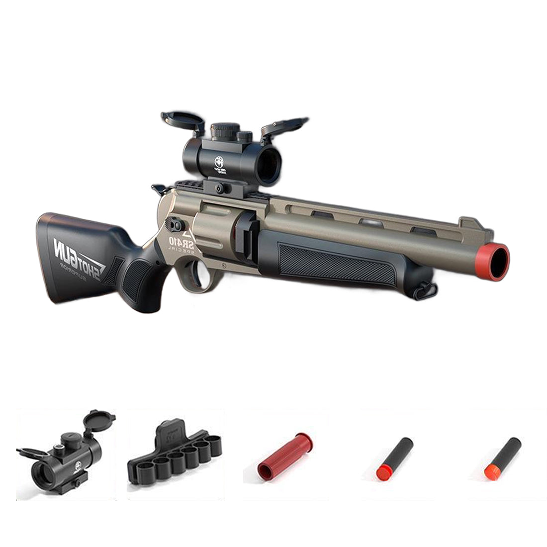 SR410 モデルガン リボルバー ショットガン おもちゃ 排莢式 スポンジ銃 スポンジ弾 玩具 トイガン おもちゃの銃 スポンジガン 8歳以上向け