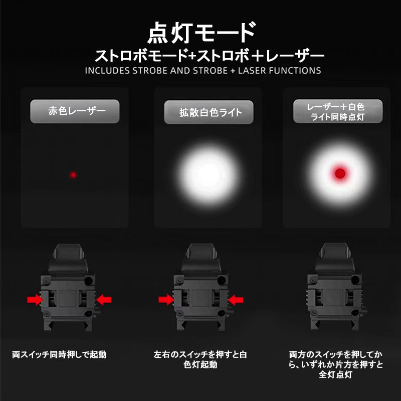 戦術仕様 一体型フラッシュライト&レーザー | 高輝度LED・赤色レーザー・Type-C充電・軽量防水