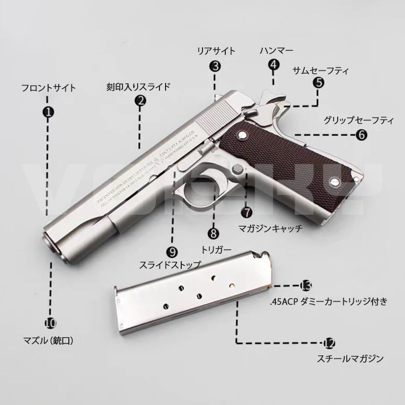 1911 コルト M1911-A1 1:2.05 モデルガン 全金属製 .45ACP 安全に分解・組み立て 高精度復刻 動作再現 非発射モデル