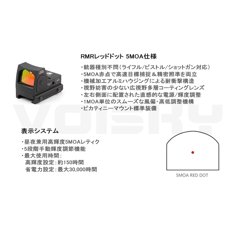 RMRレッドドットサイト 5 MOA 高輝度 防水・耐衝撃 ライフル・ピストル・ショットガン対応