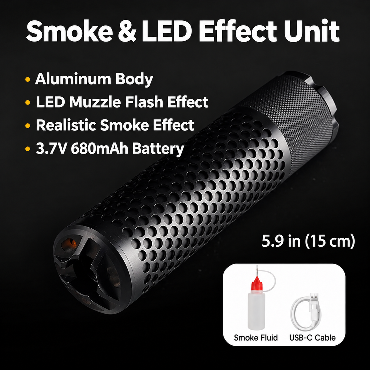 Smoke & LED Effect Unit for Toy Blasters, 14mm/18mm Reverse Thread