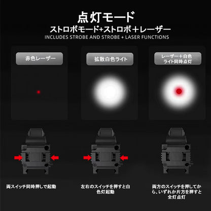 戦術仕様 一体型フラッシュライト＆レーザー | 高輝度LED・赤色レーザー・Type-C充電・軽量防水