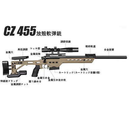 CZ 455 EVAソフト弾丸 ボルトアクション スナイパーライフル おもちゃ銃 おもちゃ銃 手動ミュレーション スポンジ弾 半自動式 訓練銃 戦ゲーム 精密射撃セット