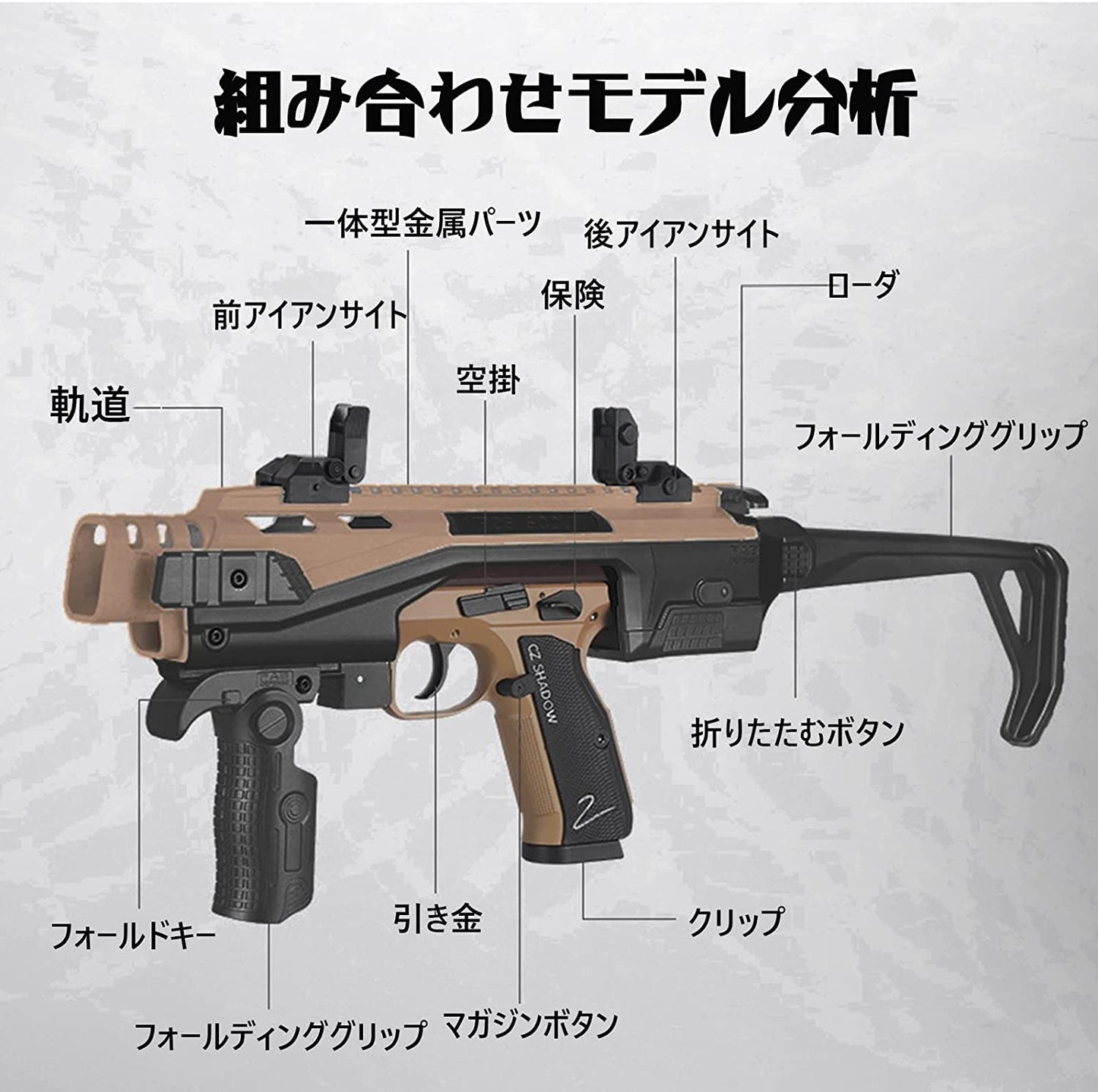 CZ75アップグレード版 カービンカバー ハンドガン風おもちゃ銃 CZSHADOW2 排莢式 銃口が詰まっているので（安全だ）.レーザーを発射することができますトレーニング用科学教育玩具 正規品